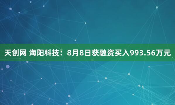 天创网 海阳科技：8月8日获融资买入993.56万元